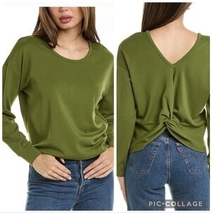CAbi Turnaround Green Long Sleeve V-Back Top S Lightweight Soft Stretch